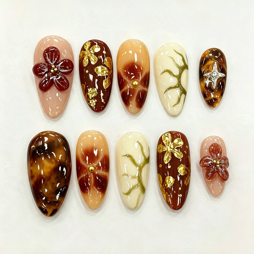 Artistic Floral-Embellished Press-On Nails