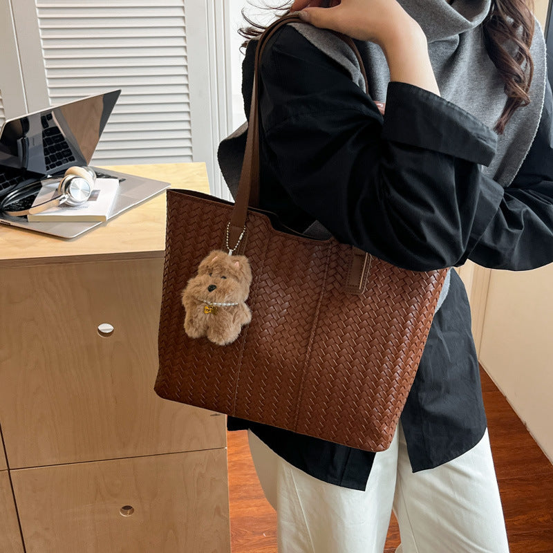 Woven Leather Shoulder Tote Bag Kalsten