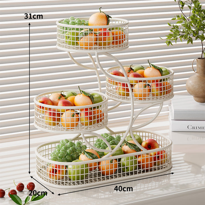 Tiered Wire Mesh Countertop Fruit and Snack Organizer with Tissue Holder