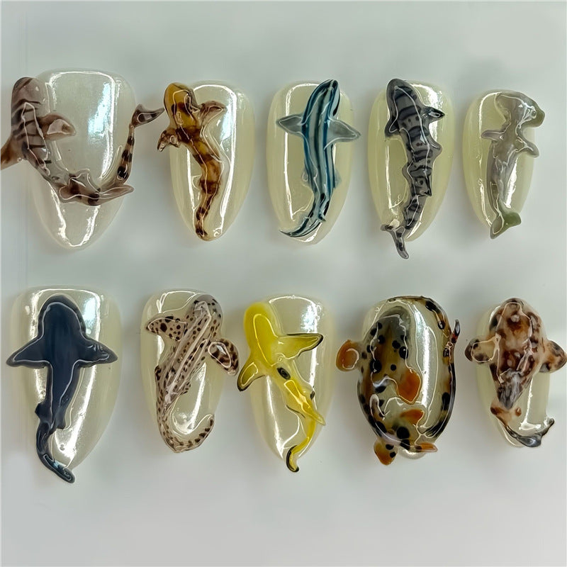 Artistic Shark-Themed Nail Extensions Kalsten