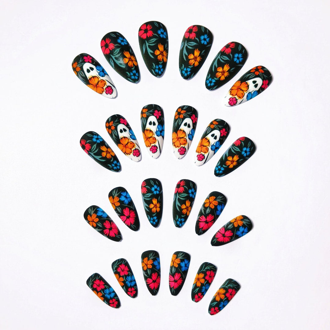 Artistic Floral Skull Nail Art Kalsten