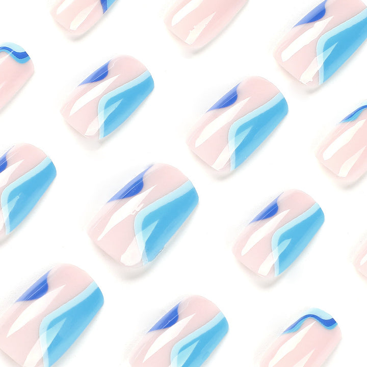 Artful nail extensions with maritime wave pattern Kalsten
