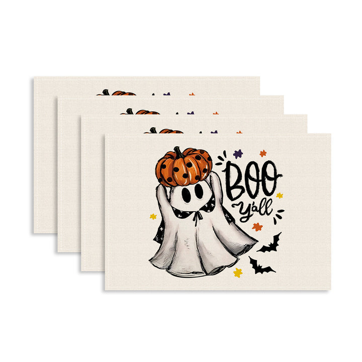 Multi-piece Halloween table set made of wipeable vinyl non-slip placemats