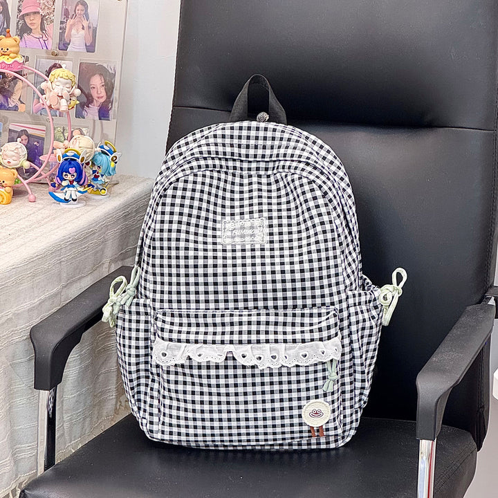 Cute Gingham Print School Backpack Kalsten