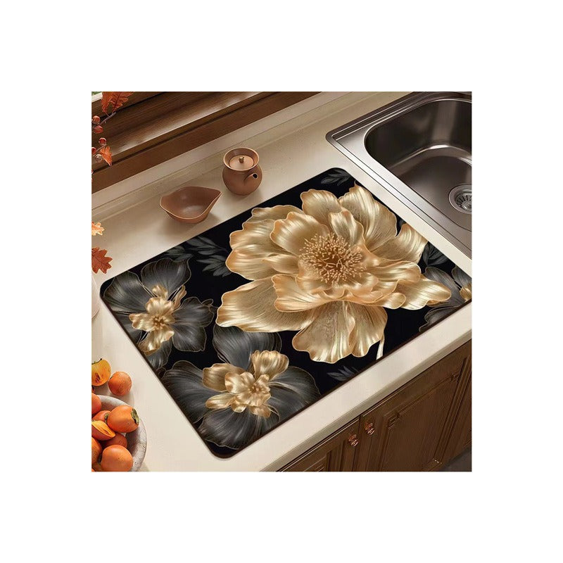 Modern Leaf-Pattern Kitchen Mat