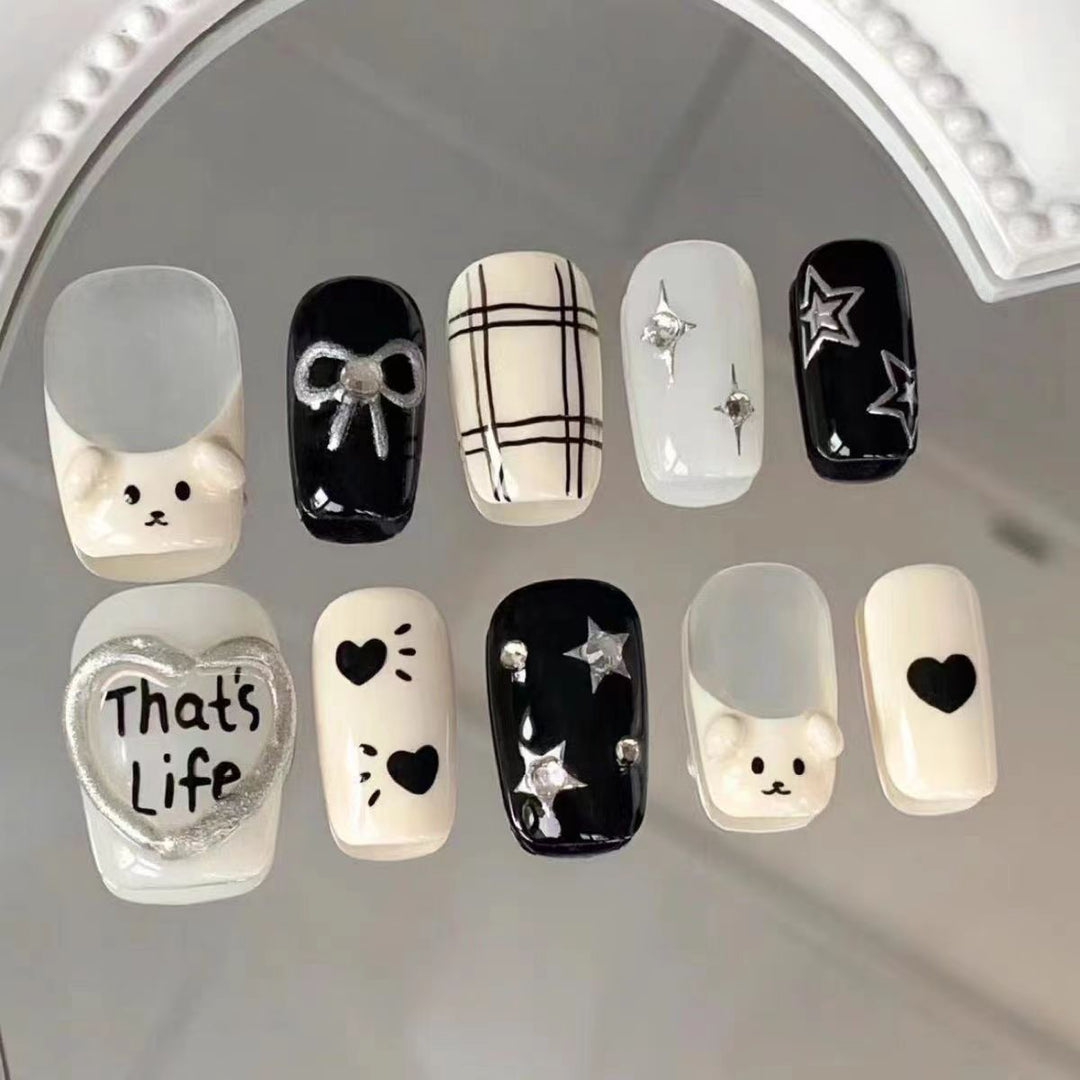 Glamorous Press-On Nail Art Set with Stylish Gemstone Accents Kalsten