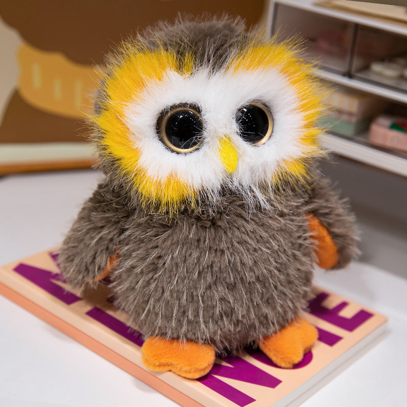 Plush Round Owl Collectible with Ultra-Soft Faux Fur & Large Glassy Eyes Kalsten