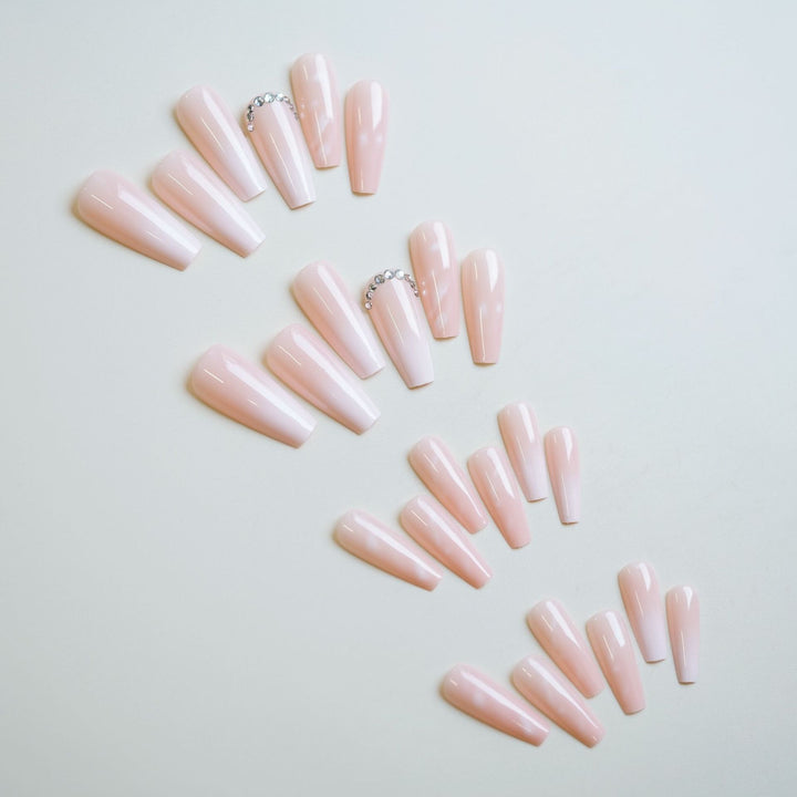 Elegant Long Acrylic Press-On Nail Set with Rhinestone Accents