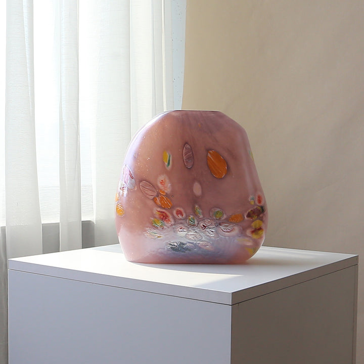 Handblown Sculptural Flat-Profile Art Glass Display Vase Kalsten