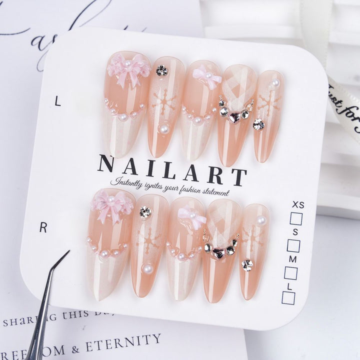 Artistic Stiletto Press-On Nail Set with Floral Embellishments Kalsten