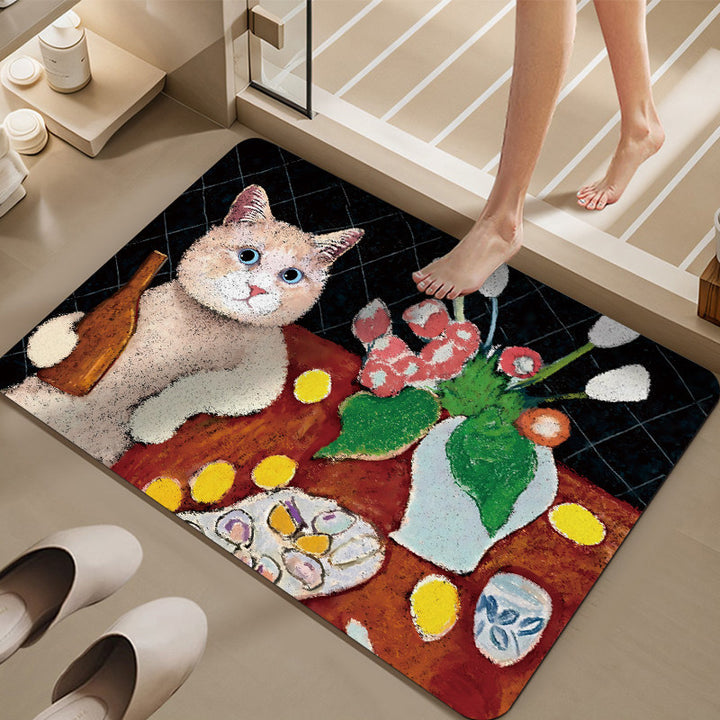 Cartoon Cat-Themed Bath Mat Kalsten