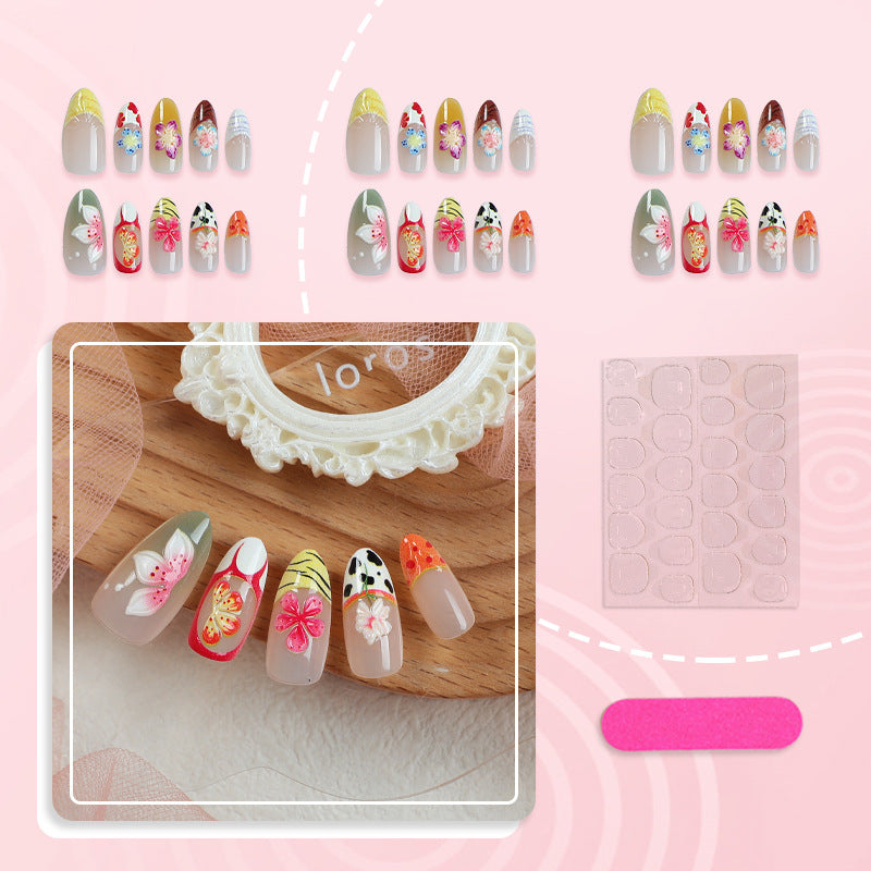 Artistic Hand-Painted Floral Press-On Nail Art Kalsten