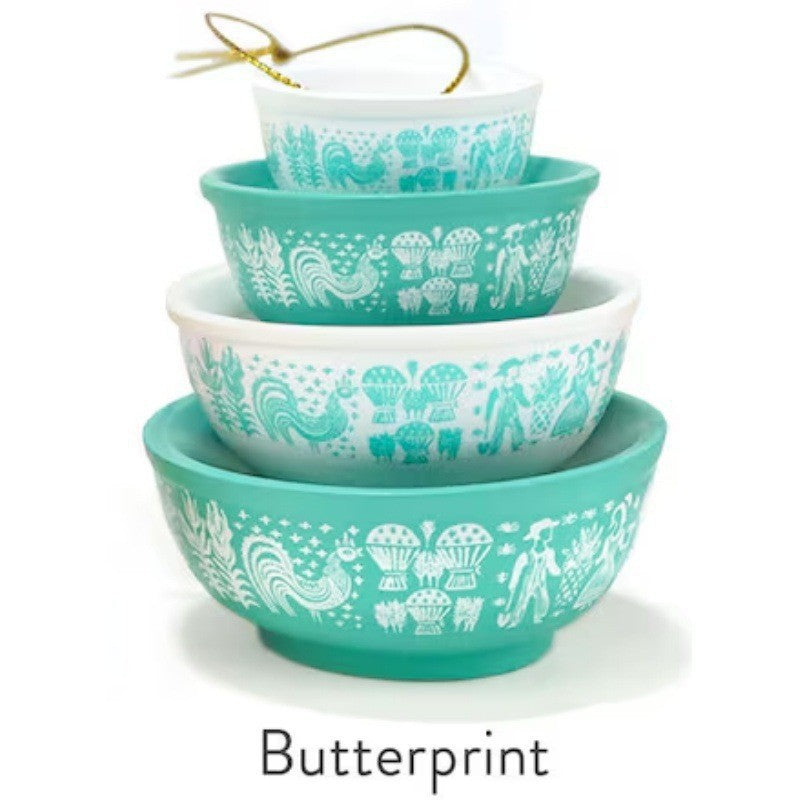 Stackable Ceramic Nesting Bowl Set With Folk Bird Motif And Glossy Glazed Finish