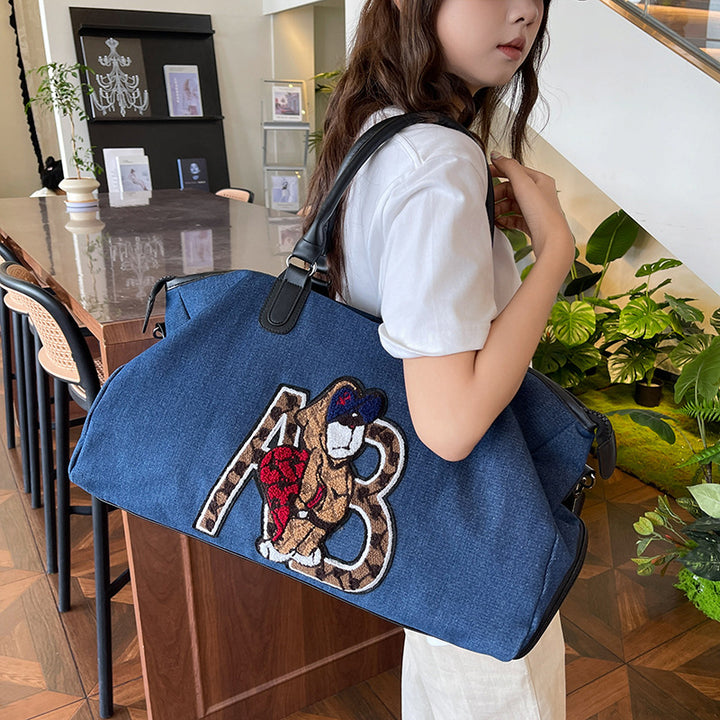 Embroidered Animal Print Weekend Duffle Bag