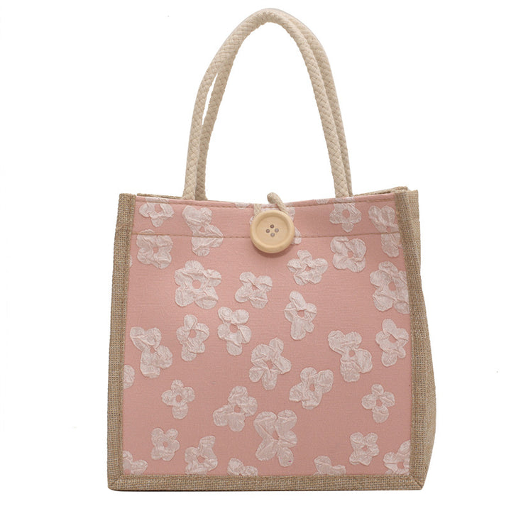 Floral Embellished Canvas Tote Bag