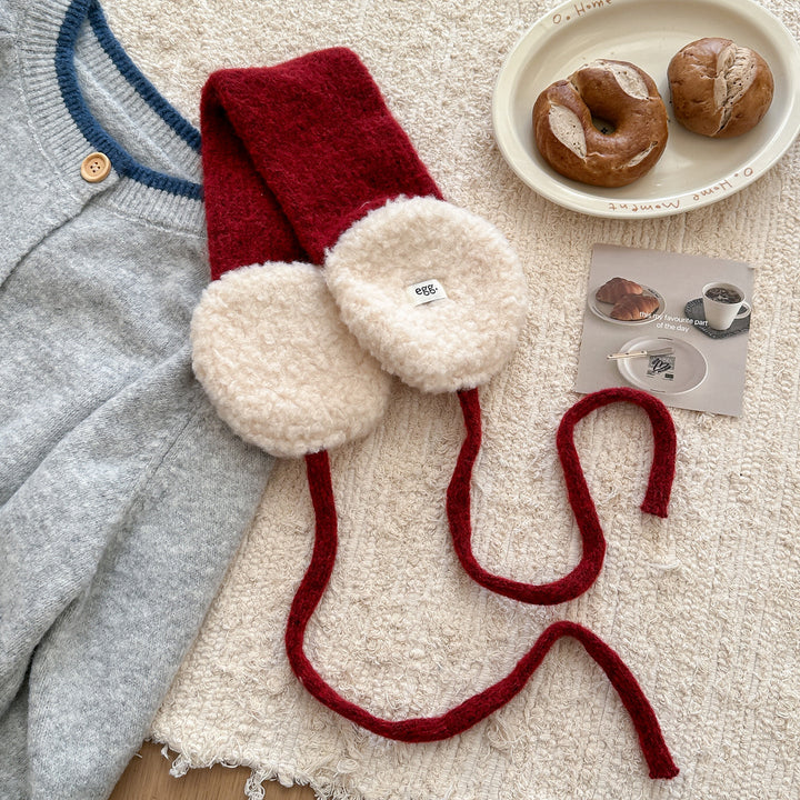 Faux-Shearling Lined Knitted Ear-Warmer Scarf Headband with Long Ties Kalsten