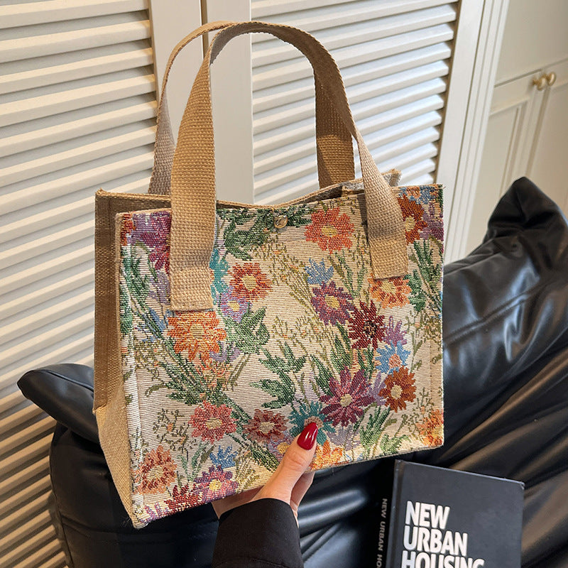 Floral Embroidered Canvas Tote Bag  1790616925