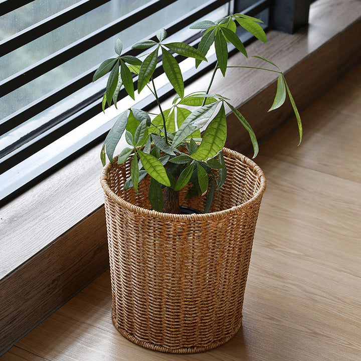 Handwoven Round Wicker Waste Basket Kalsten