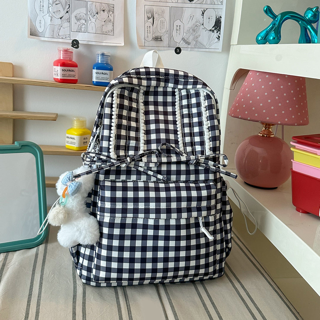 Stylish Gingham Print School Backpack Kalsten