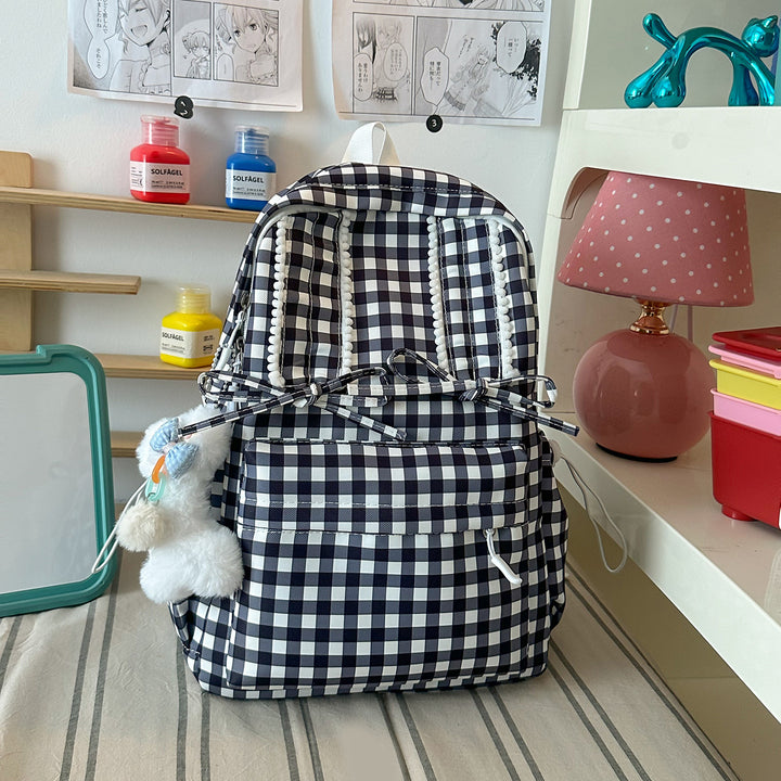 Stylish Gingham Print School Backpack Kalsten