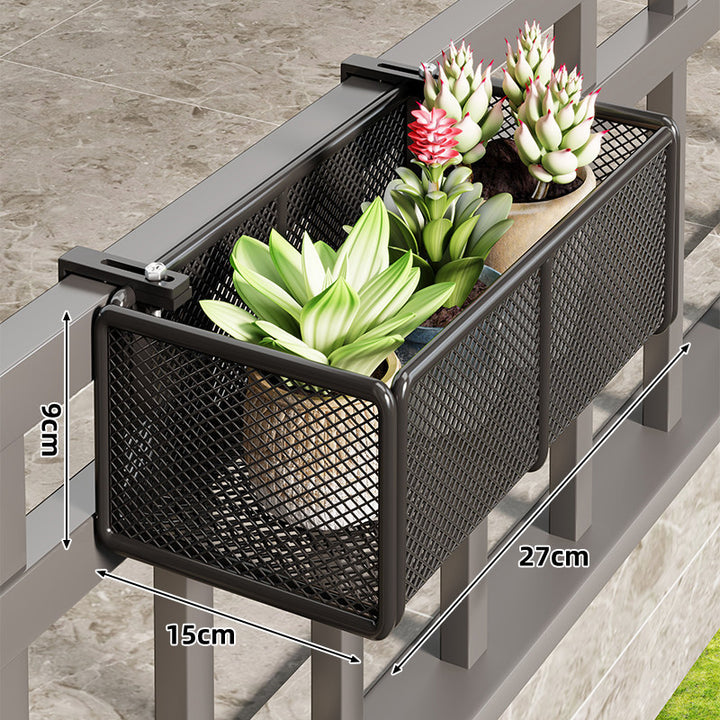Mesh Balcony Hanging Planter Box with Clamp-On Mount and Drainage