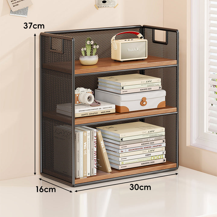 Perforated Metal Two-Tier Desktop Organizer Shelf with Integrated Carry Handles