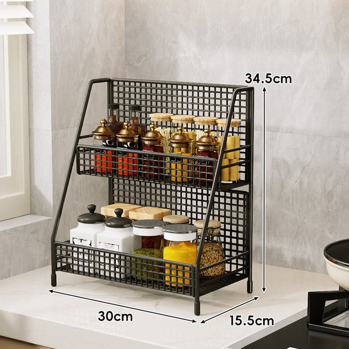 Three-Tier Mesh Countertop Kitchen Organizer Rack for Bottles and Spices