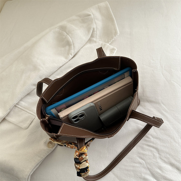 Elegant Structured Tote Bag with Decorative Scarf