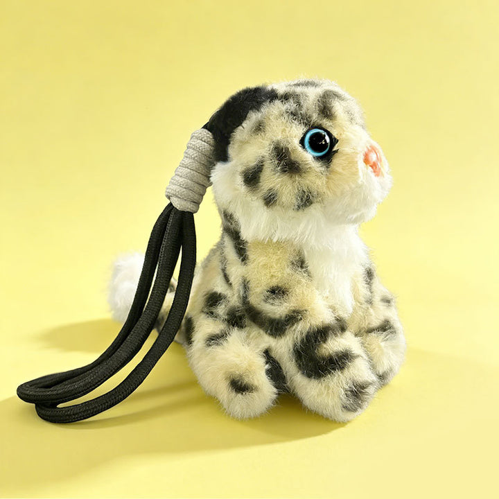 Plush Snow Leopard Bag Charm with Soft Faux-Fur and Detachable Strap Kalsten