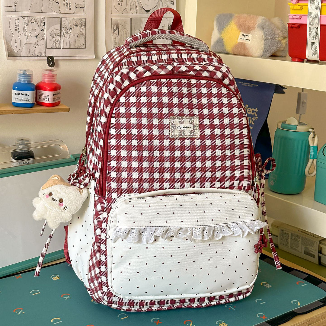 Playful Gingham Patterned School Backpack Kalsten