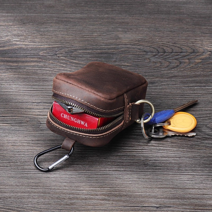 Leather Zippered Keychain Pouch