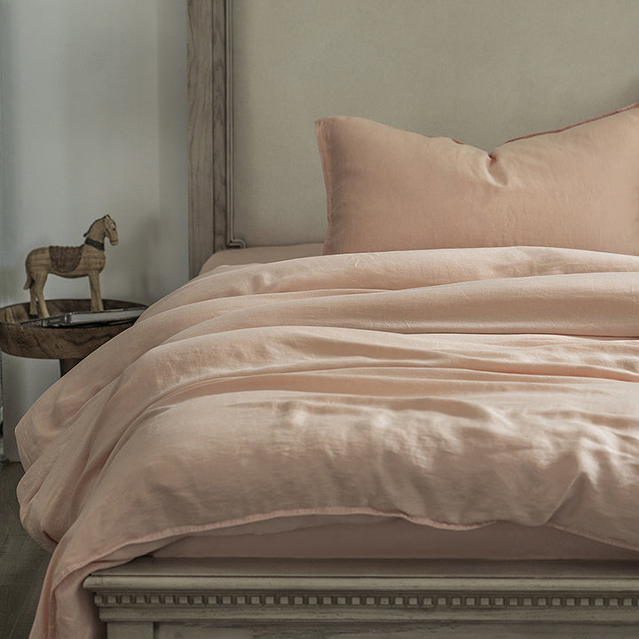 Luxurious stonewashed linen bedding set with a soft feel and hotel closure