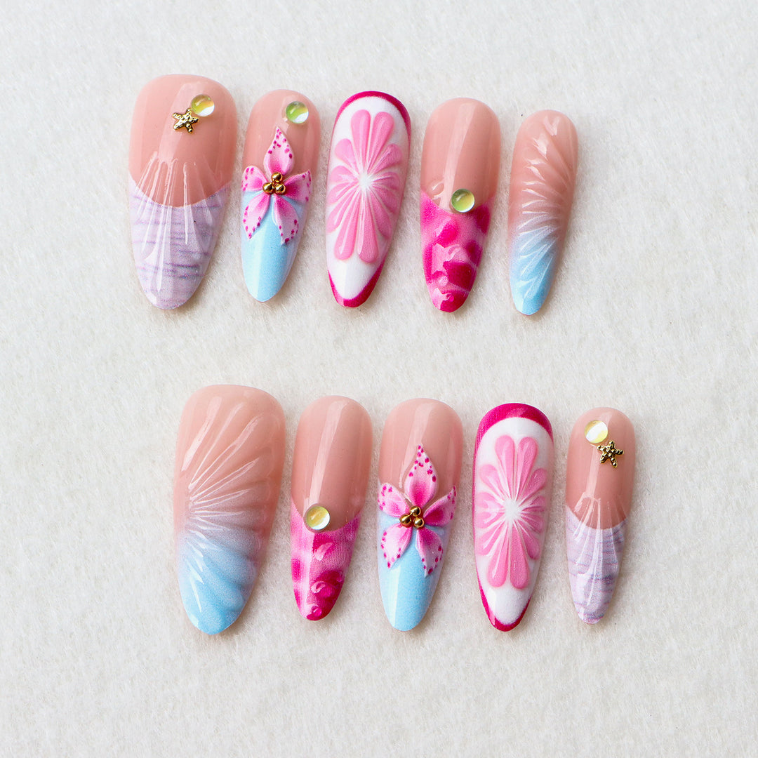 Artistic Resin Floral Press-On Nail Set