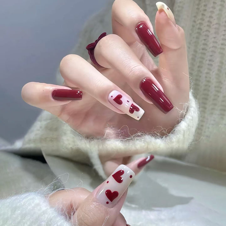 Artistic Heart-Themed Gel Nail Set