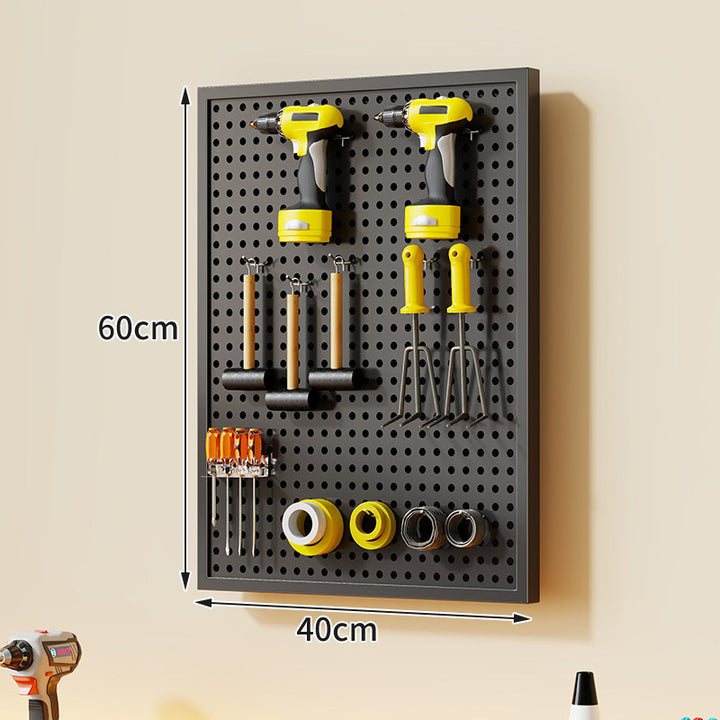 Wall-Mounted Perforated Metal Tool Pegboard Organizer with Magnetic Strip and Multi Hooks