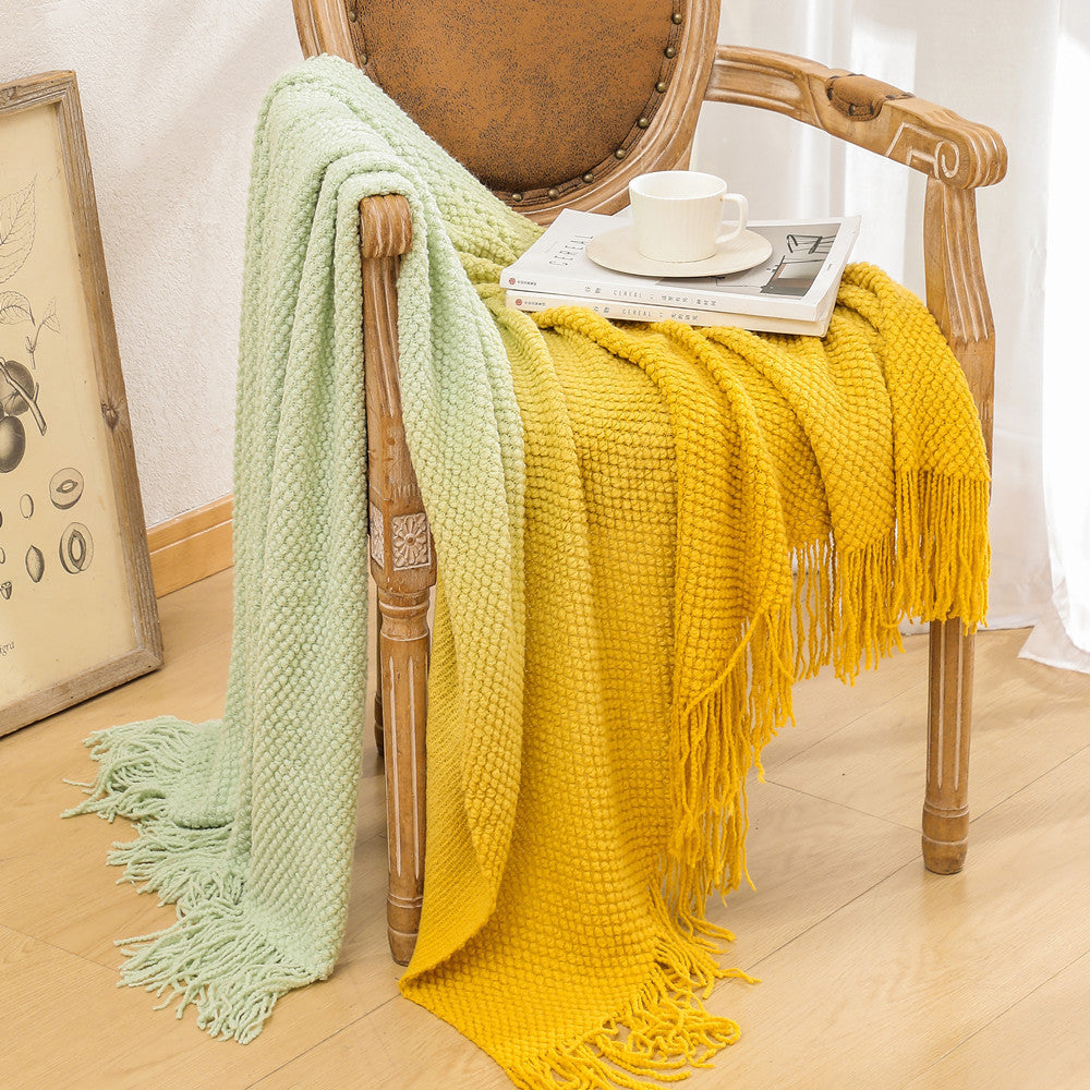 Luxury Textured Fringed Throw Blanket Kalsten