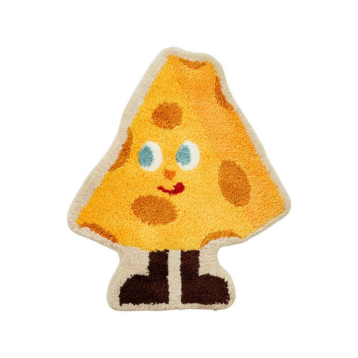 Playful children's room rug in cheese shape with soft tufting and non-slip backing