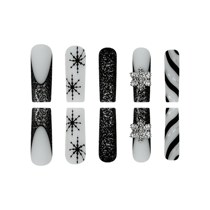 Decorative Stiletto Press-On Nails with Glitter and Snowflake Design Kalsten