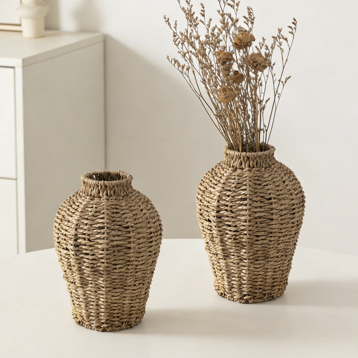 Decorative basket vase made of woven natural material Kalsten