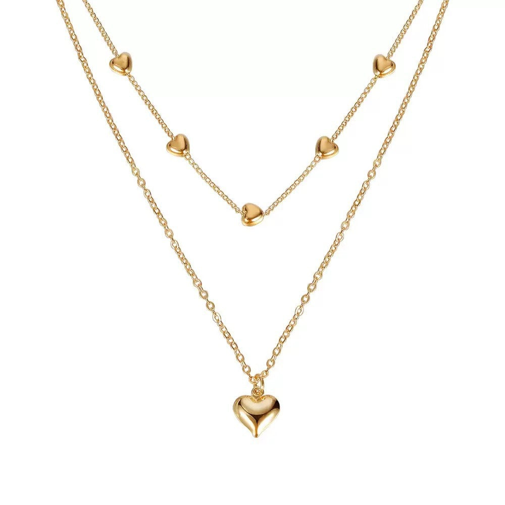 Layered Heart Charm Necklace Kalsten