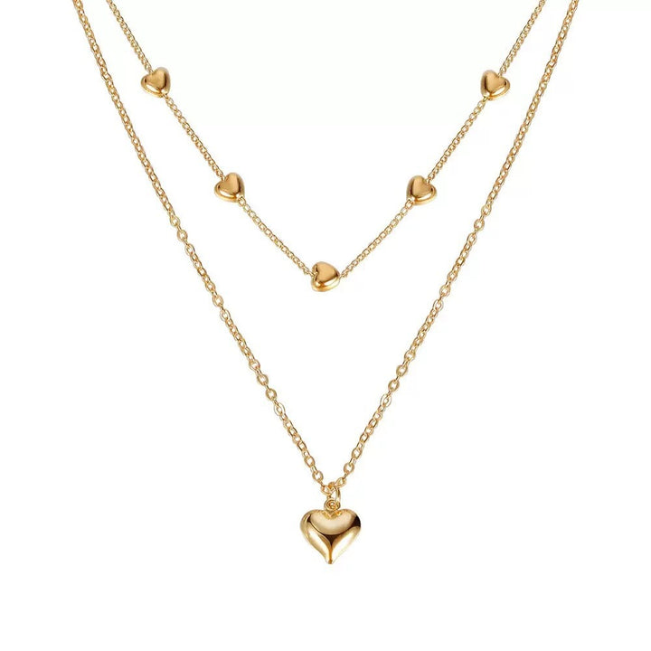 Layered Heart Charm Necklace Kalsten