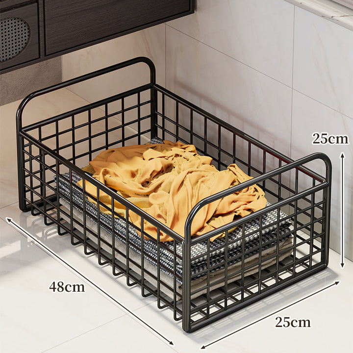 Metal Grid Storage Basket with Carry Handles for Shelving and Cabinet Organization