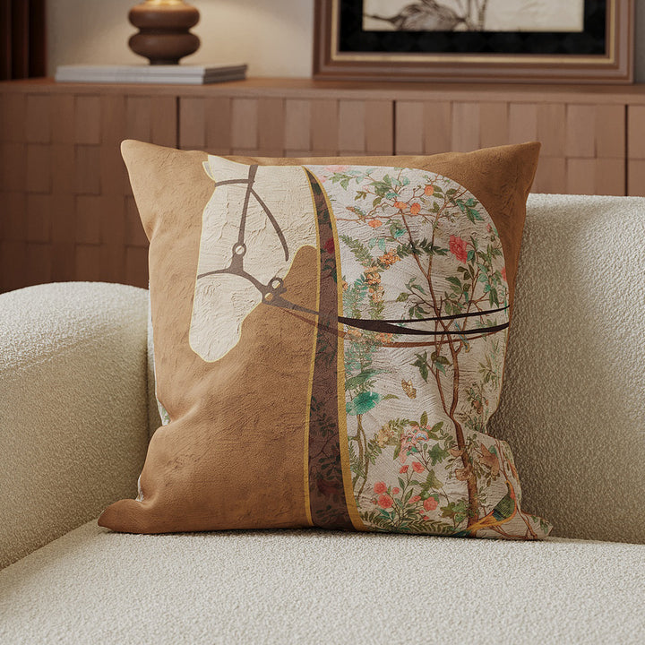 Decorative Velvet-Front Throw Pillow Cover with Unicorn Motif and Contrast Piped Edge