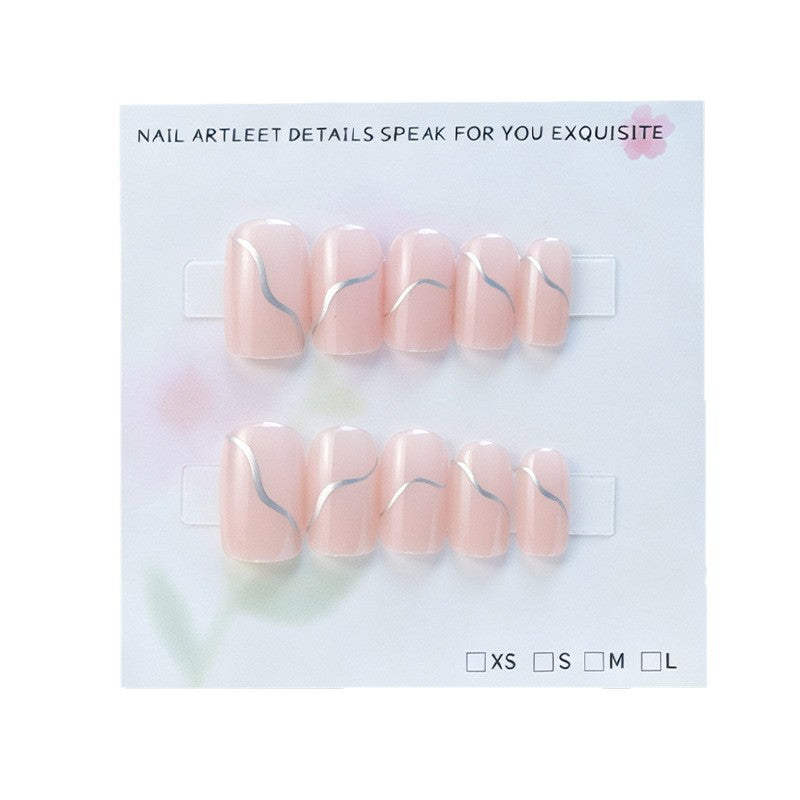 Acrylic nail set with elegant wave lines and shimmering accents Kalsten