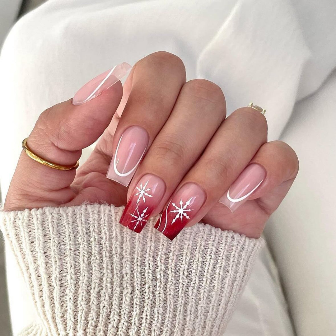 Festive Press-On Nail Set with Winter Snowflake Design Kalsten