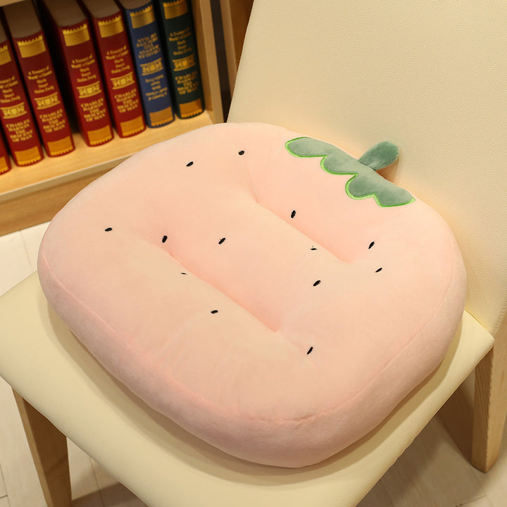Plush seat cushion with viscoelastic filling and cute strawberry design