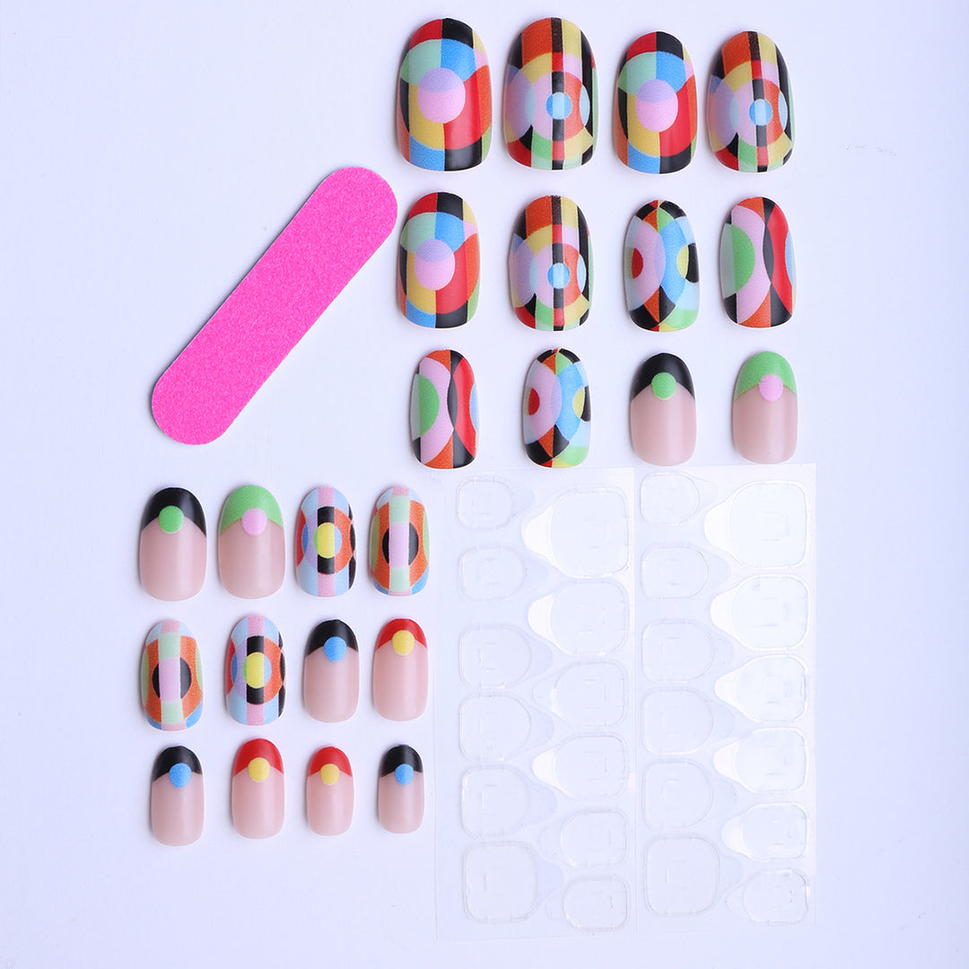 Creative Art Fake Nails with Varied Geometric Patterns Kalsten