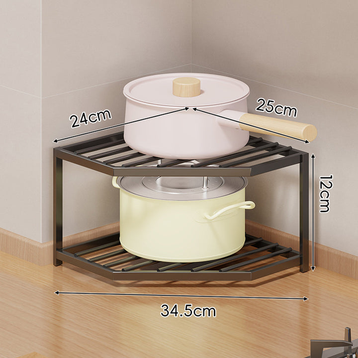 Corner Three-Tier Hexagonal Metal Mesh Kitchen Pot and Pan Organizer Rack