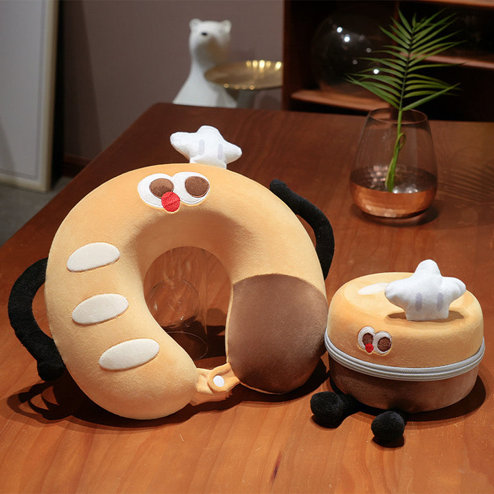 Cozy neck pillow travel pillow with plush cat design and portable storage bag