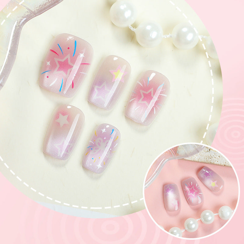 Artistic Press-On Nail Set with Celestial Designs